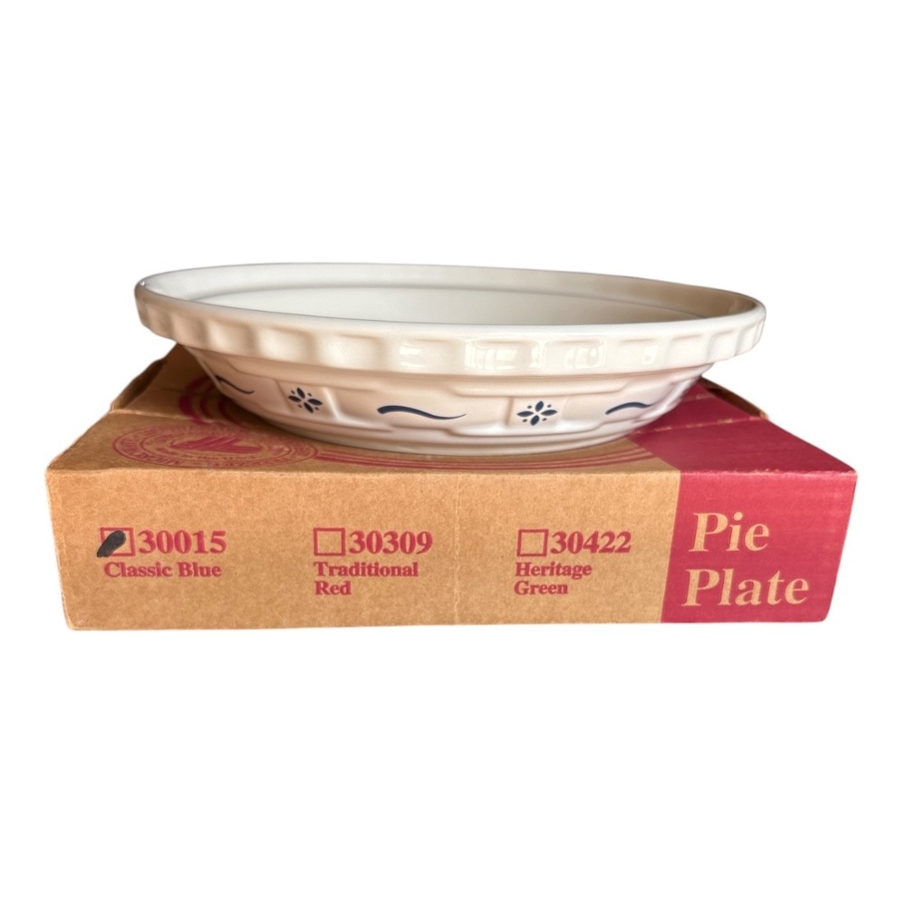 Longaberger Pottery Woven Traditions 10" Pie Plate in Heritage Blue With Box